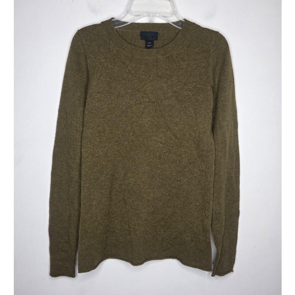 J Crew green brown Italian cashmere long sleeve crewneck sweater - XXS 2XS